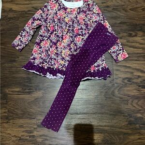 Floral Long Sleeve Dress with Polka Dot Leggings